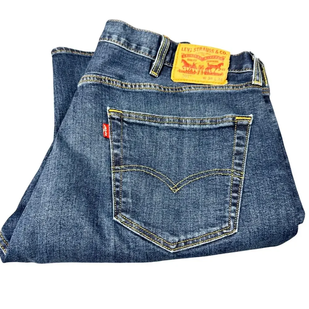 Levi's 501 Jeans Mens 38x34 (38x33 ACTUAL) Button Fly Blue Denim Straight‎ Fit